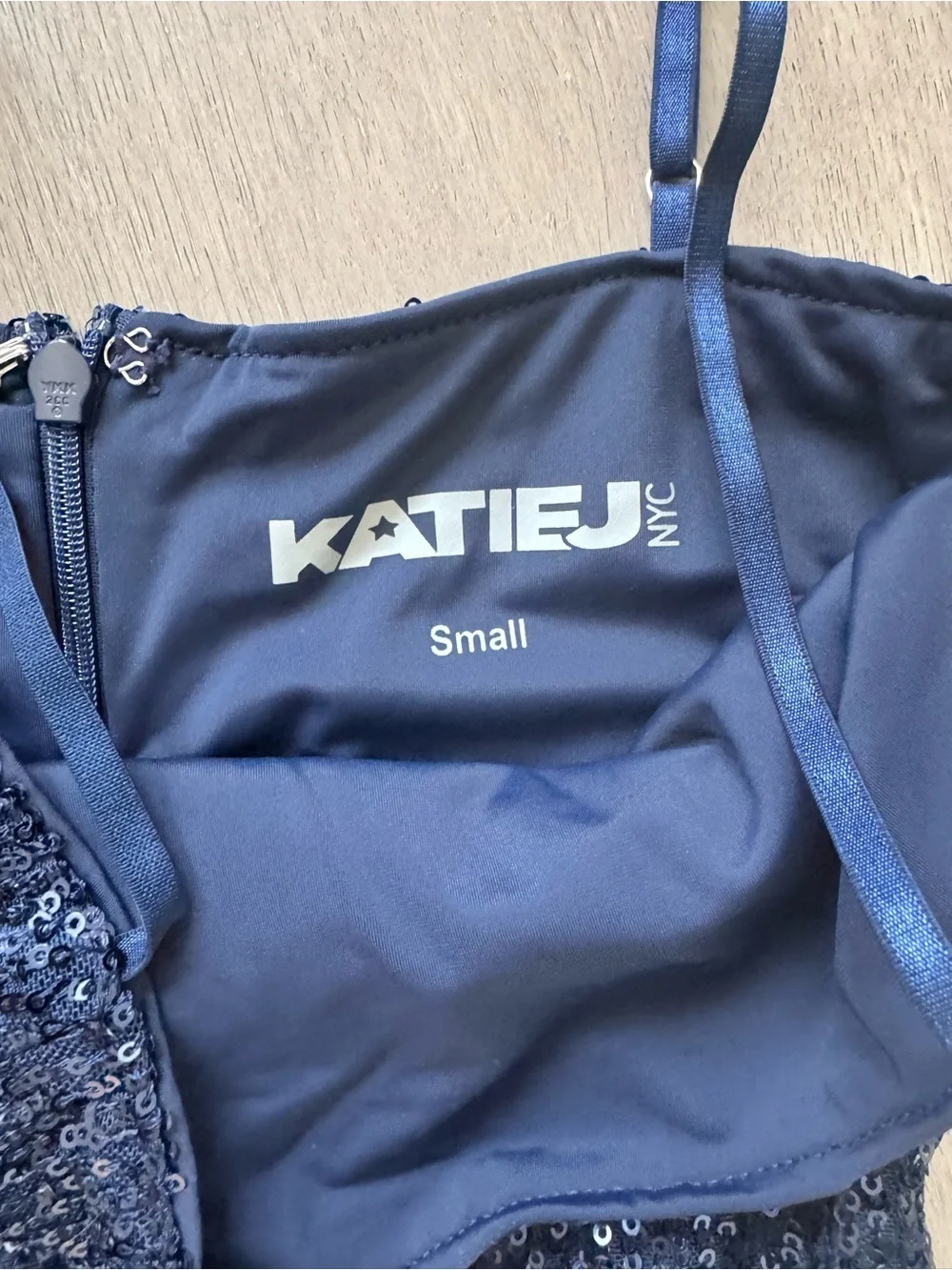 KatieJ NYC Sparkling Navy Sequin Bodycon Dress with Spaghetti Straps